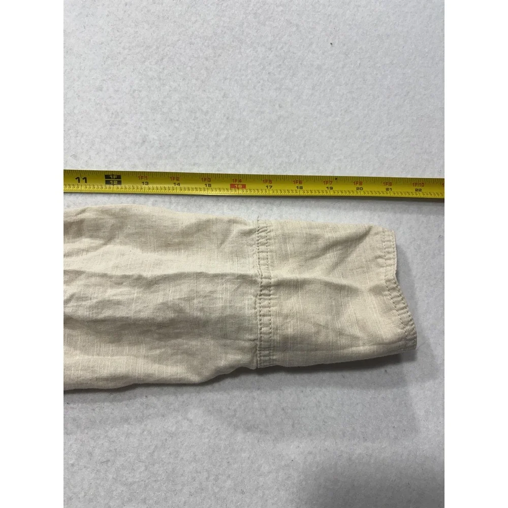 Free People Jacket Womens XS Beige Linen Cropped Button Front Drawstring Hem